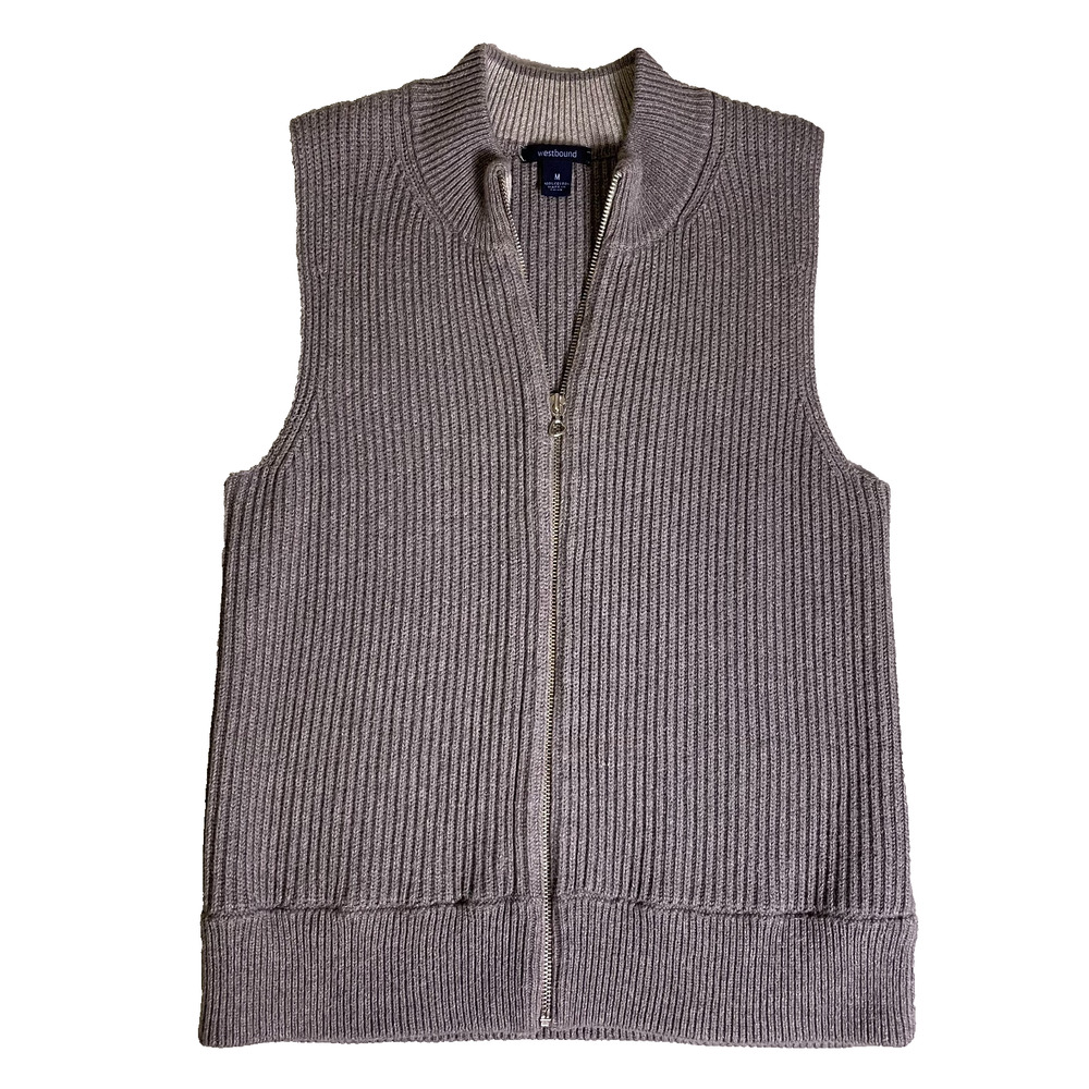 Westbound Ribbed Knit Full Zip Sweater Vest Womens M Gray Cotton Fall Layer